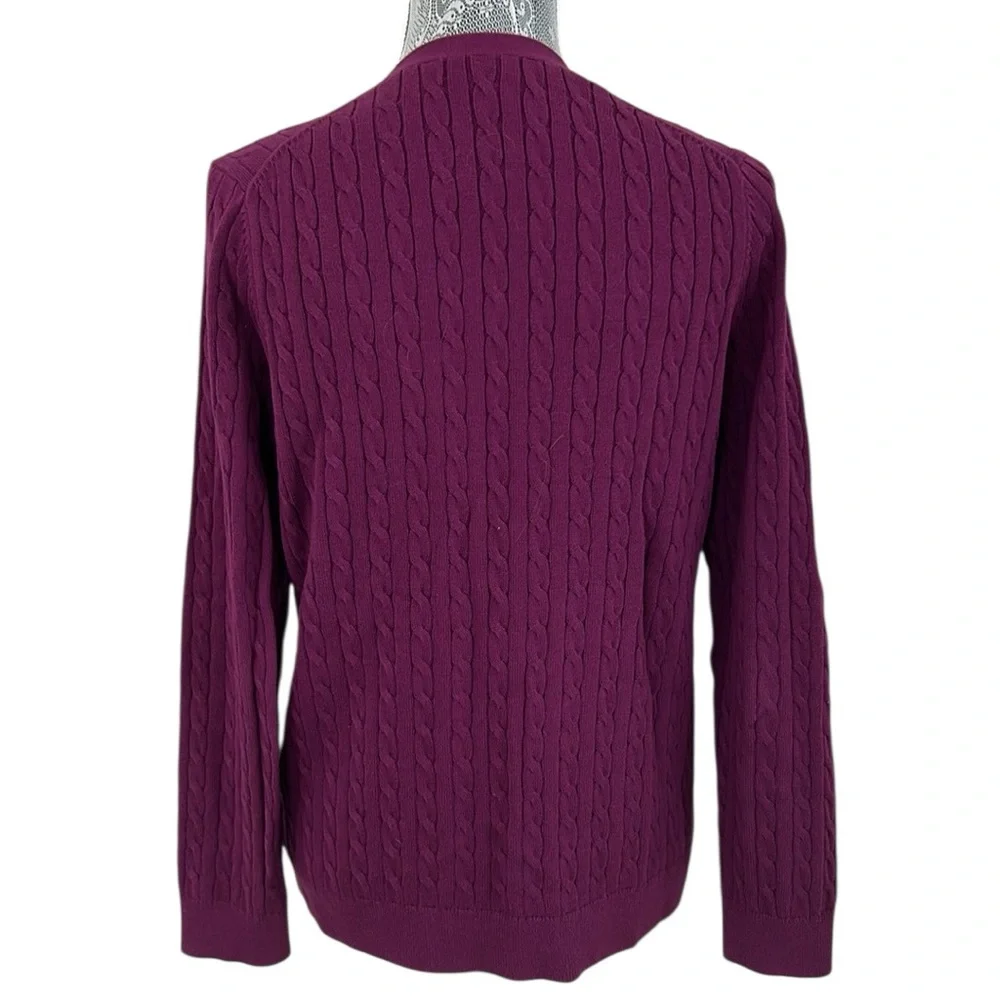 Lands’ End women’s Size Large‎ Petite purple cable knit long sleeve cardigan